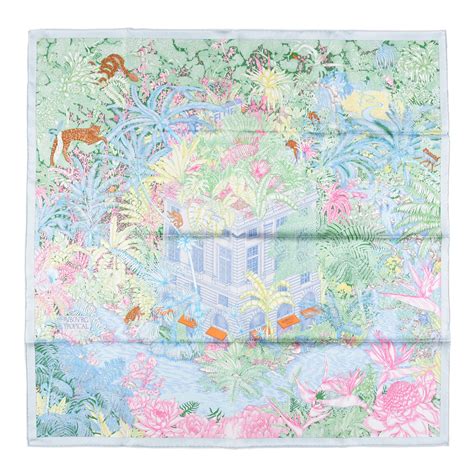 hermes faubourg tropical scarf|HERMES Silk Twill Faubourg Tropical Scarf 90 Bleu Vert.